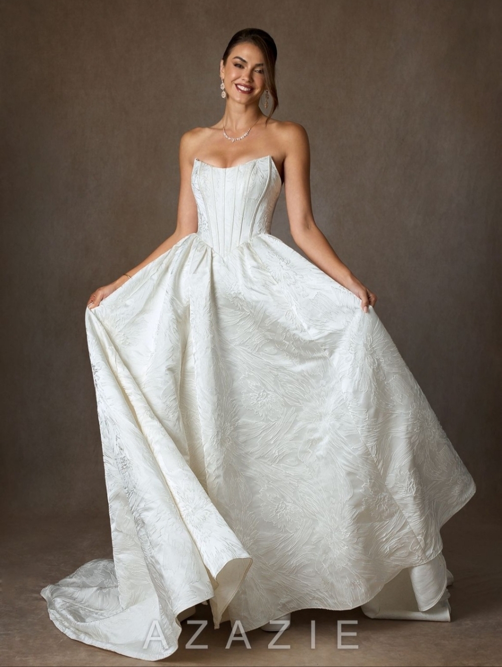 Azazie Strapless Ivory Ball Gown